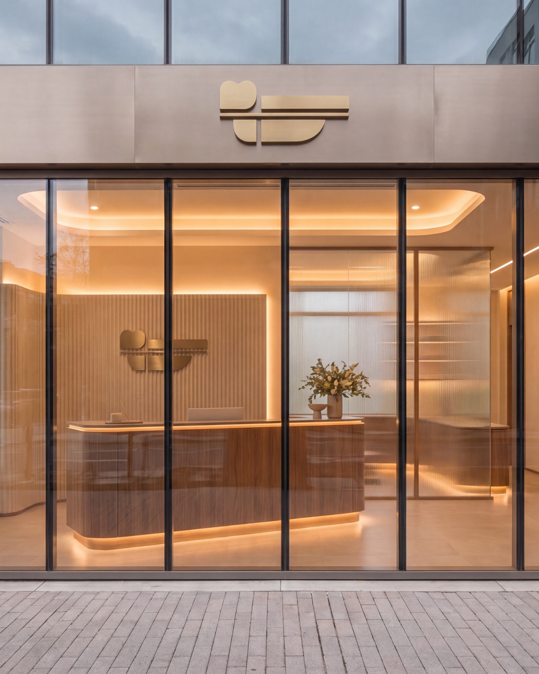 Healthcare storefront viewed through its glazed facade