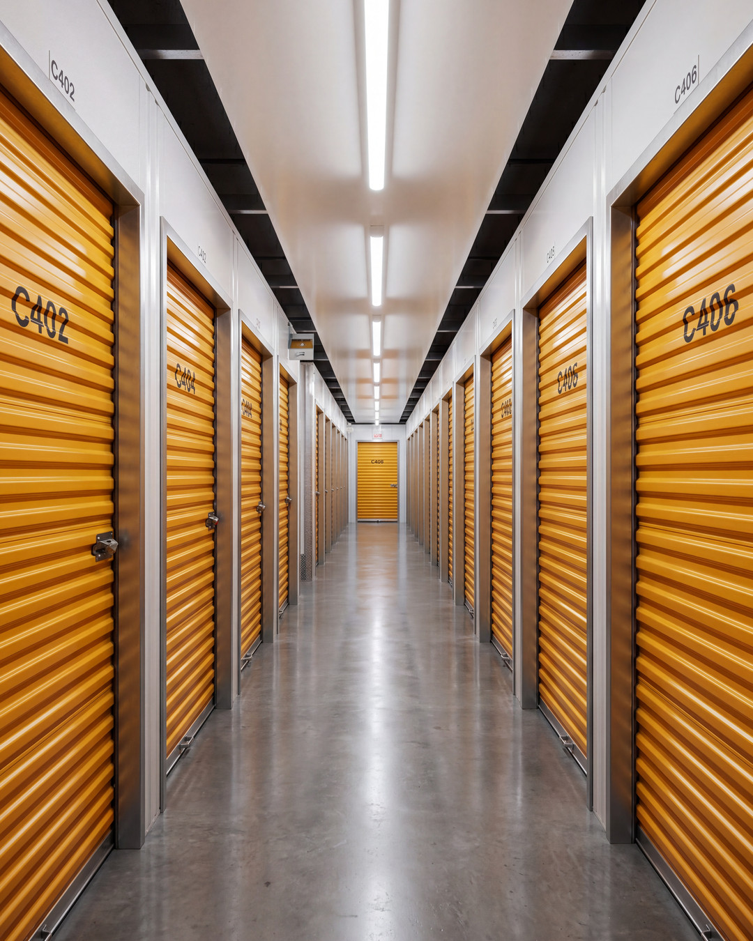 Self-storage facility with clear circulation and secure individual units